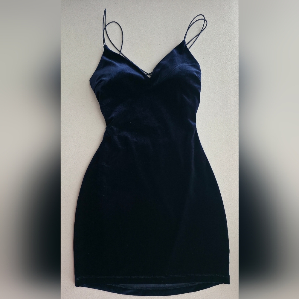 Windsor Sophia Navy Blue Velvet Bodycon Mini Dress Whimsigoth Dark Romantic